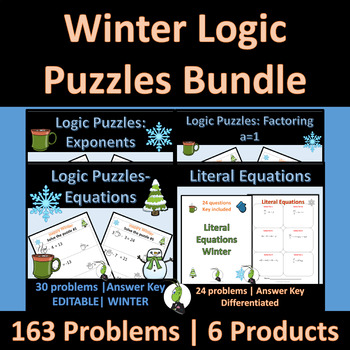 Preview of Winter Logic Puzzles | Algebra | Integers | Logic | Exponents | Factoring