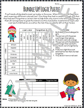 Winter Logic Puzzles Double Matrix By Carrie Whitlock Tpt