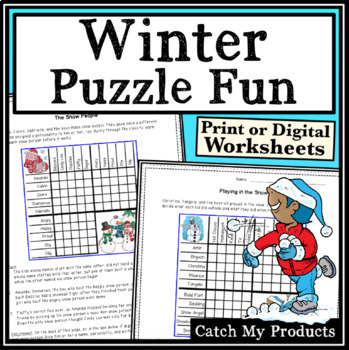 Preview of Winter Logic Puzzles or Winter Brain Teasers in Print or Digital Worksheets