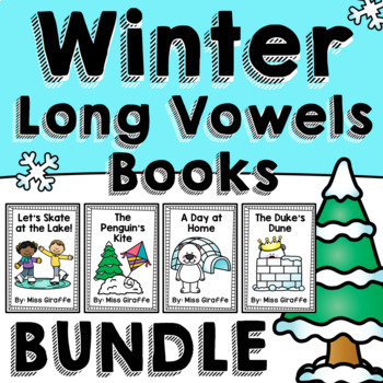 Preview of Winter Long Vowel Books BUNDLE (Cute decodable readers for reading activities)