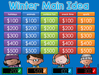 Preview of Main Idea Winter Jeopardy Style Game Show GC Distance Learning