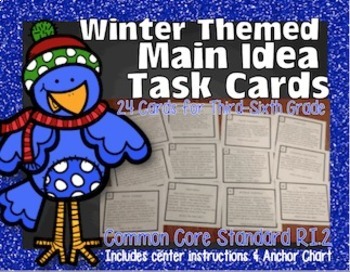 Preview of Main Idea Task Cards Winter Themed {Stated & Implied} 100% Common Core Aligned