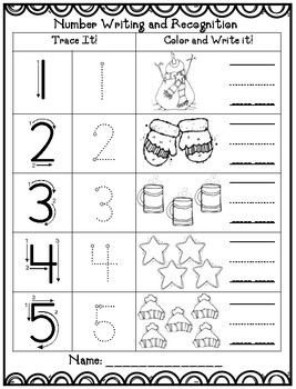 Preview of Winter Math (1-10) Writing Worksheet