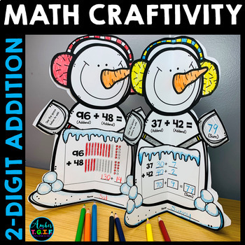 Preview of Winter Math 2 Digit Addition Craft | Snowman with and without Regrouping