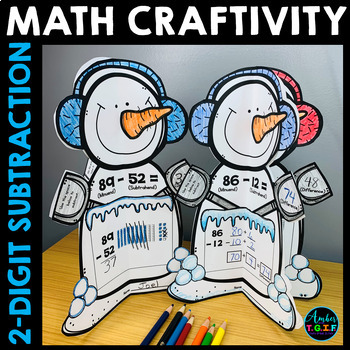 Preview of Winter Math 2 Digit Subtraction Craft | Snowman with and without Regrouping