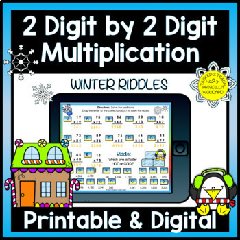 Preview of Winter Math 2 Digit by 2 Digit Multiplication Riddles 