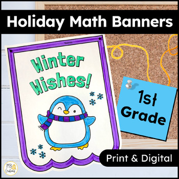 Preview of Winter Math Activities - 1st Grade Review Worksheets - Holiday Math Banners