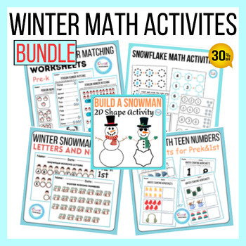 Preview of Winter Math Activities BUNDLE, Worksheets, Craft, games, Centers, for 1st grade