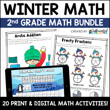 Preview of Winter Math Activities & Worksheets 2nd Grade No Prep & Digital Bundle