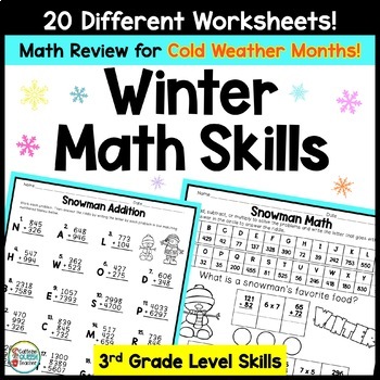 Preview of 3rd Grade Winter Math Practice Pages Skill Review Worksheets
