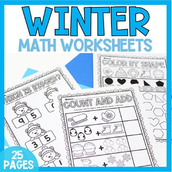 Preview of Winter Math Activities for Preschool Kindergarten Review Worksheets Pre-K