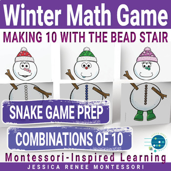 Preview of Winter Math Activity - Montessori Making 10 Bead Stair Snowman Extension Game