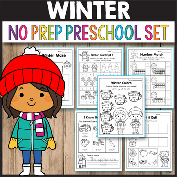 Preview of Snow Day Packet Winter Color Math Activities Worksheets Preschool Kindergarten