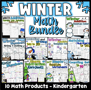 Preview of Winter Math Bundle Number Writing Addition Subtraction Counting