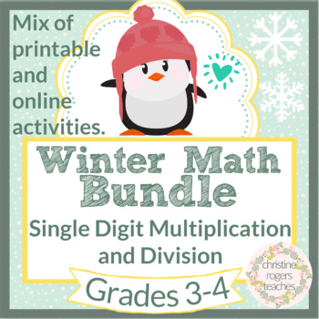Preview of Winter Math Bundle for 3rd and 4th Graders, Single Digit Multiplication