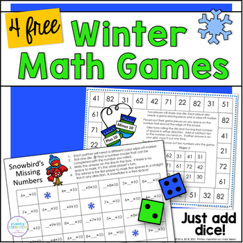 Preview of Winter Math Center Print and Play Games - Addition, Subtraction, and Place Value