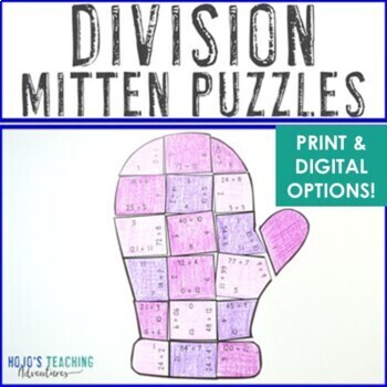 Preview of DIVISION Christmas Math Worksheet Alternatives | January Center Craft Puzzle