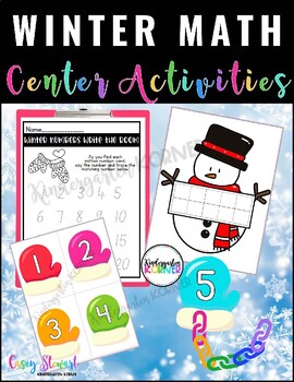 Preview of Winter Math Centers | Write the Room | Ten Frames | Fine Motor | Kindergarten