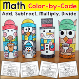 Winter Math Craft Color by Number Penguin, Bear & Snowman - January Activity