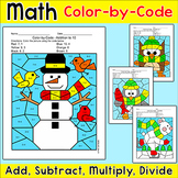 Winter Math Activities Color by Number: Penguin, Snowman, 