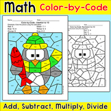 Winter Math Penguin Coloring Page - Add, Subtract, Multipl
