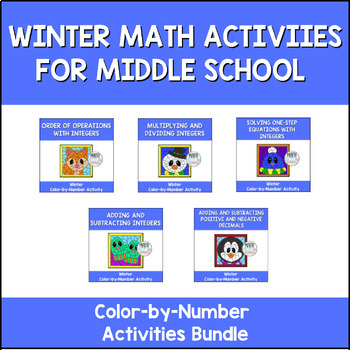 Preview of Winter Math Color-by-Number Activities for Middle School Bundle