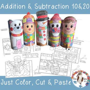 Preview of Winter Math Color by Number Addition & Subtraction 10 & 20