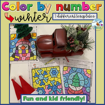 Preview of Winter Math Color by Number for Kinder