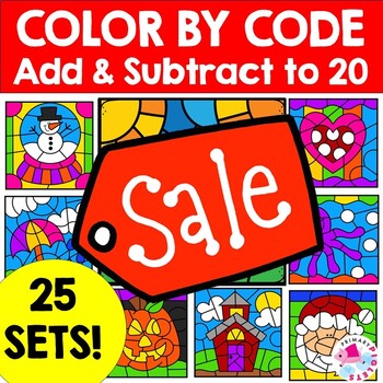 Winter Math Coloring Pages - Addition Color by Number Code Sheets Bundle