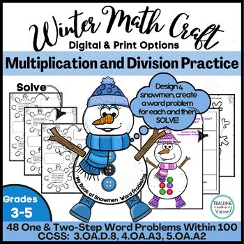 Preview of Winter Math Craft Activity 1 & 2 Step Word Problems Within 100 3rd 4th 5th Grade