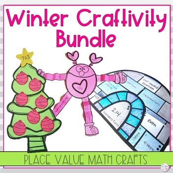 Preview of Winter Math Craftivity Bundle | 2nd Grade Place Value Activity