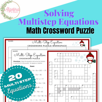 Preview of Winter Math Crossword Puzzle // Multi Step Equations // Penguin Themed