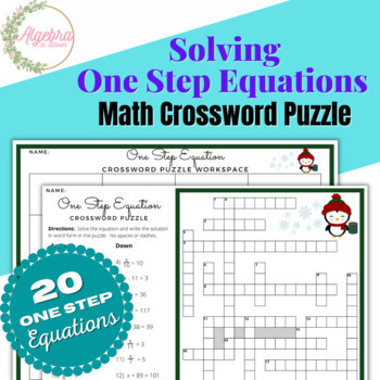 Preview of Winter Math Crossword Puzzle // One Step Equations // Penguin Themed