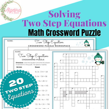 Preview of Winter Math Crossword Puzzle // Two Step Equations // Penguin Themed
