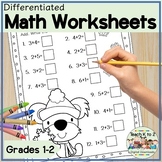 Differentiated Addition and Subtraction Winter Worksheets 