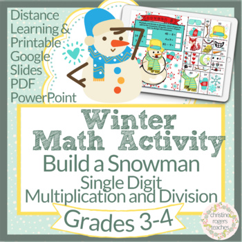 Preview of Winter Math Digital Resource Multiplication 3rd 4th Build a Snowman Math