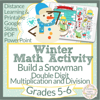 Preview of Winter Math Digital Resource Multiplication Division 5th 6th Snowman Math