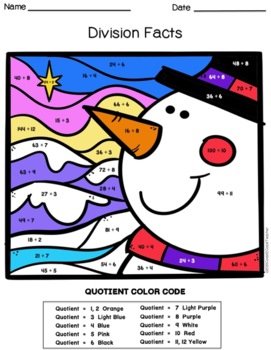 Winter Math | Division Facts Color By Number by Coast 2 Coast Teacher