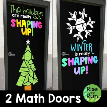 Preview of Winter Math Door Decoration Set with Polygons