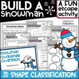 Winter Math Escape Room | 2D Shapes Build a Snowman | NO L