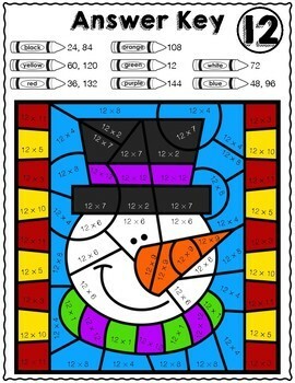 Winter Math FREEBIE! | Snowman Multiplication Color by Number Worksheet