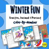 Winter Math Fraction, Decimal & Percent Color By Number