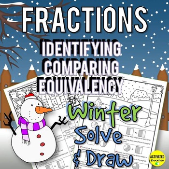 Preview of Winter Math Fractions Color By Answer Solve and Draw