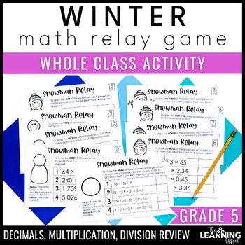 Preview of Winter Math Game for 5th Grade | Relay Review Activity | Decimals