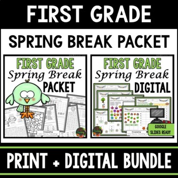 Preview of First Grade Spring Break Homework Packet - Print & Digital - Distance Learning