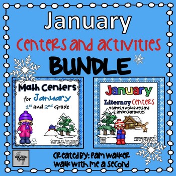 Preview of Winter Math & LA Centers BUNDLE for 1st & 2nd Grade