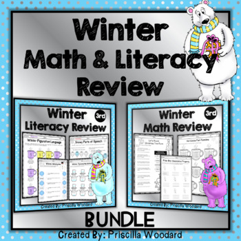 Preview of Winter Math & Language Review 3rd Grade Worksheets Bundle