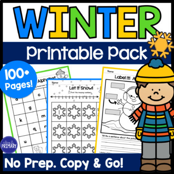 Preview of Winter Math Literacy Activities, Worksheets, Morning Work Packet Kindergarten