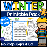 Winter Math Literacy Activities, Worksheets, Morning Work 