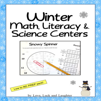Preview of Winter Math, Literacy and Science Centers for Kindergarten